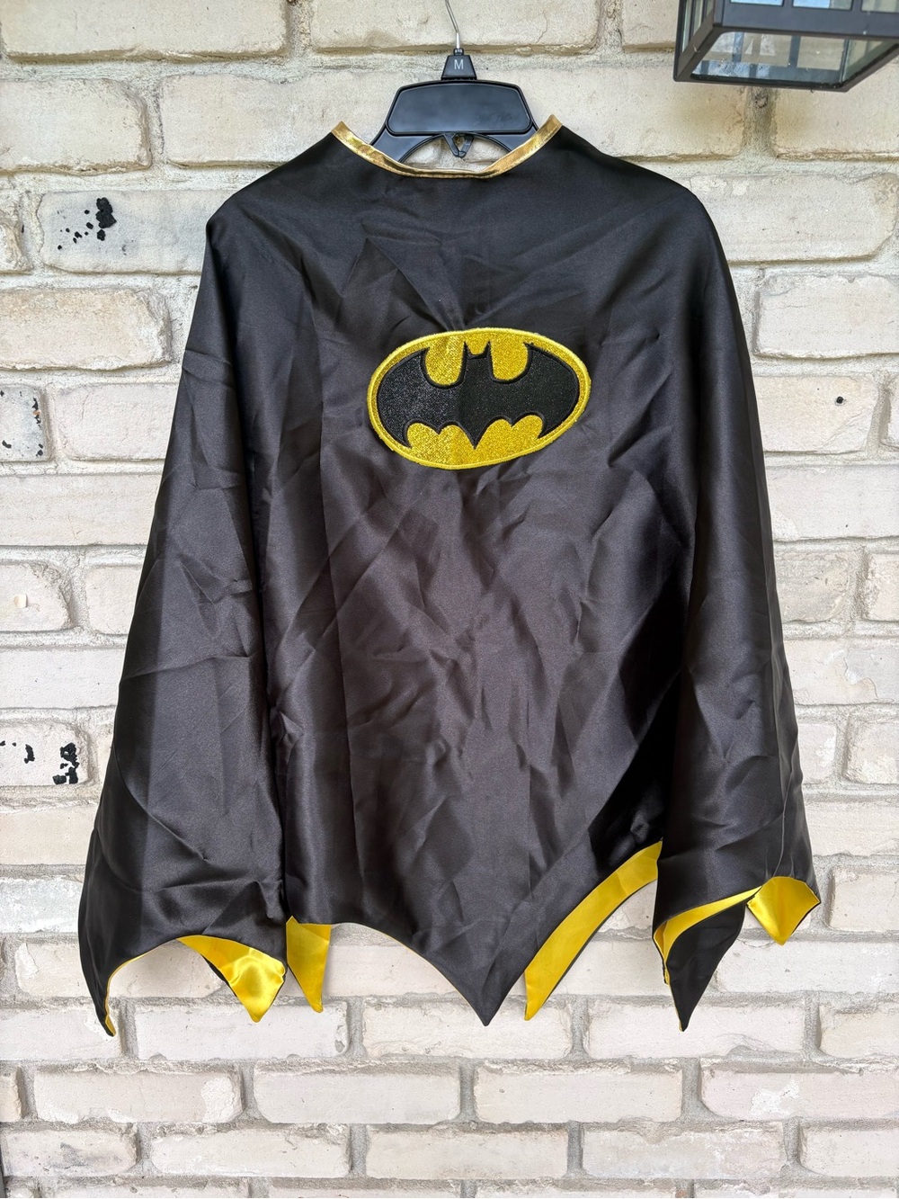 Black and Yellow girls Satin Cape with Batman logo on back. Cape only